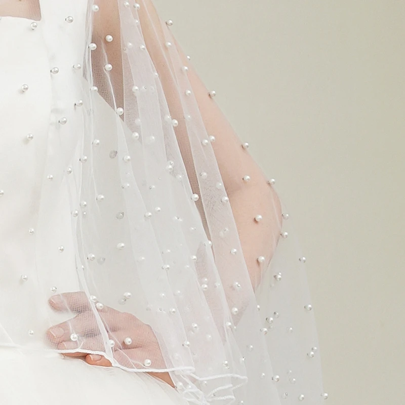 39BB Leichtes Brautschaller besetzt Perlen und reine Tülldesign -Outfits Schal