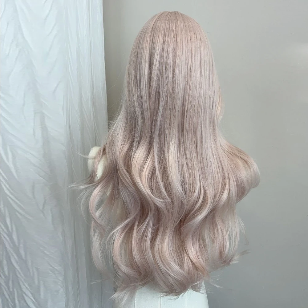 شعر مستعار اصطناعي طويل بلون رمادي طويل اللون مع بانجز طبيعية طويلة المتمثلة في حرارة شعر مستعار متمرب