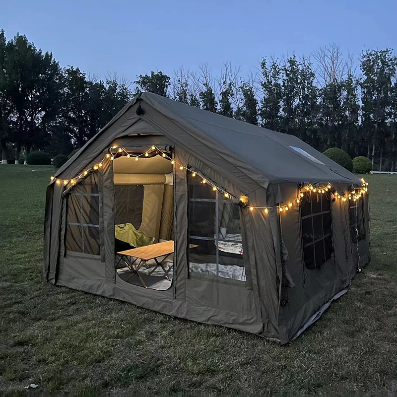 Forerunner Waterproof and Windproof Cabin Tent 4 Seasons Oxford Air Tent with Mesh & Chimney Window Easy Setup Blow-up Design