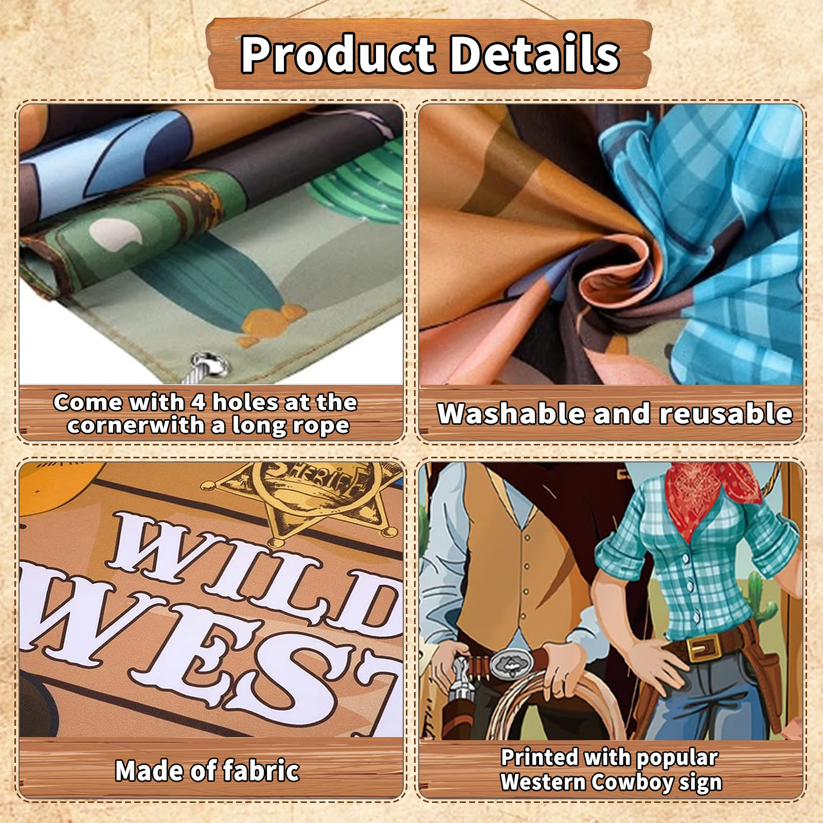 1 pezzo di decorazioni per feste da cowboy occidentale, puntelli per foto, sfondo per banner a tema occidentale per divertenti forniture per feste da cowboy occidentale