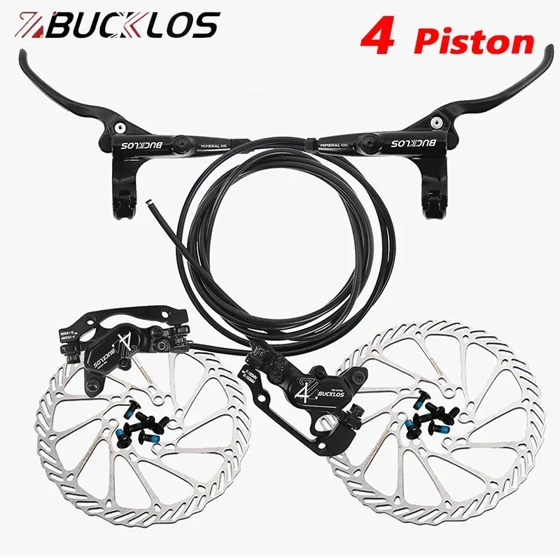 

BUCKLOS Bicycle Brake Hydraulic Discs Four Piston Oil Disc Bike Brake Front Rear E-Bike Hydraulic Disc Brake Set 800mm 1630mm