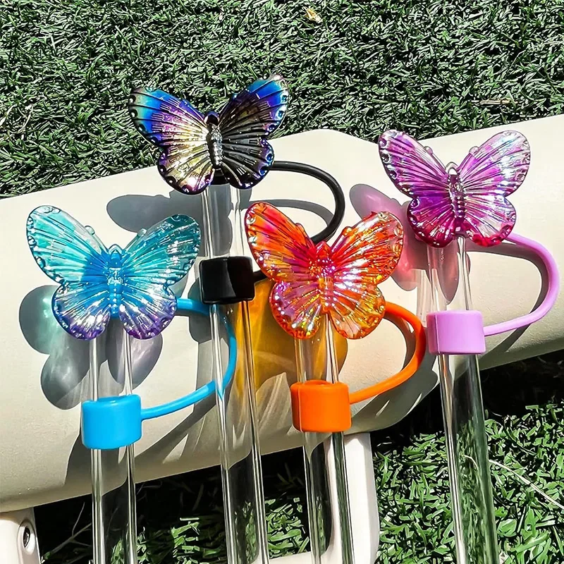 

Cute Butterfly Silicone Straw Stopper, 10mm Dust-Proof Cap, Colorful Water Cup Cover, Decorative Accessory for Straws