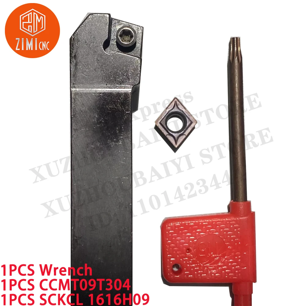 

1PC SCKCL1616H09 Outer circle turning Tool holder 16mm Indexable tool rod +1PC CCMT09T304 Carbide Inserts CNC metal cutting tool