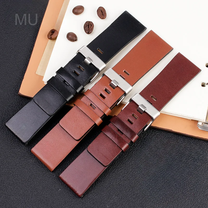 Fine Quality Genuine Leather Watchbands for Diesel Dz7413 Dz7257 Dz4343 Dz7332 Large Size Waterproof Strap 22 24 26 28mm