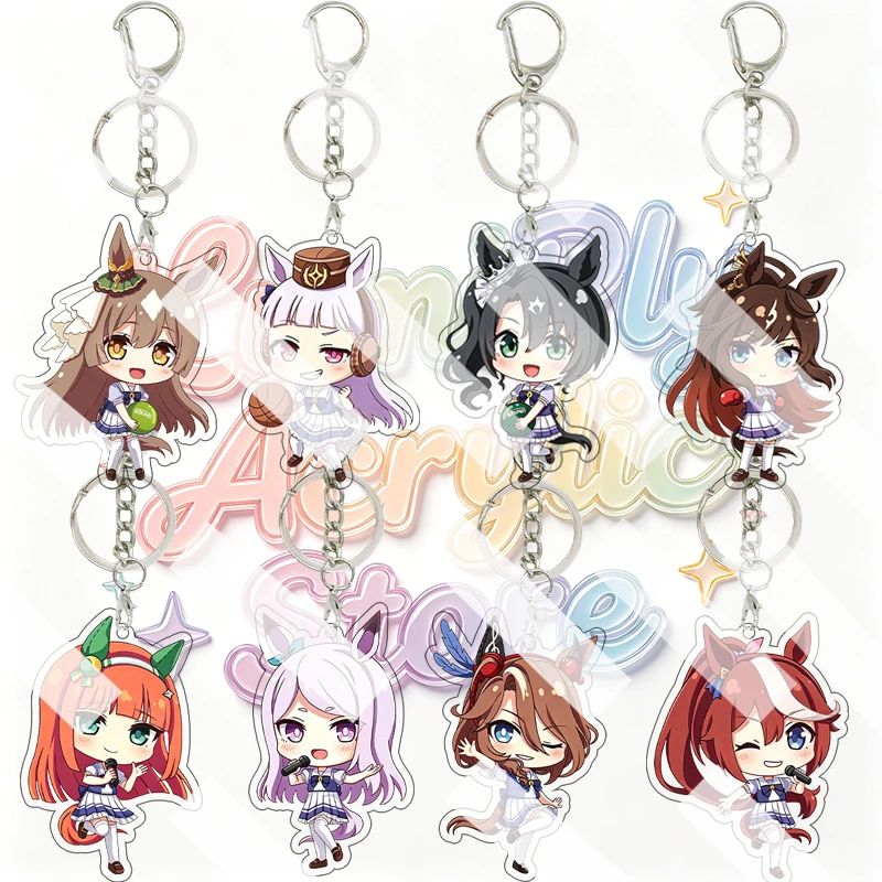 Cartoon Pretty Derby Tokai Teio Silence Suzuka Q Version Horse Girl Anime Pendant Keyring Double-sided Print Acrylic Keychain