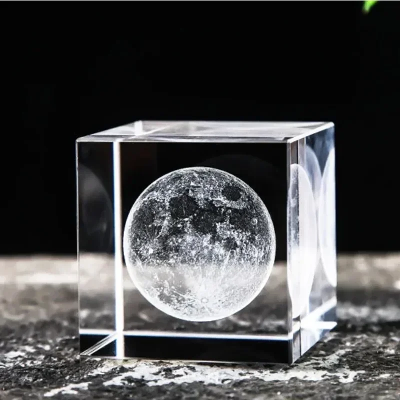 2.4 Inch Crystal Cube 3d Laser Crystal Paperweight Moon Solar System Clouds Cubic Heart Shaped Desktop Creative Gift Ornaments