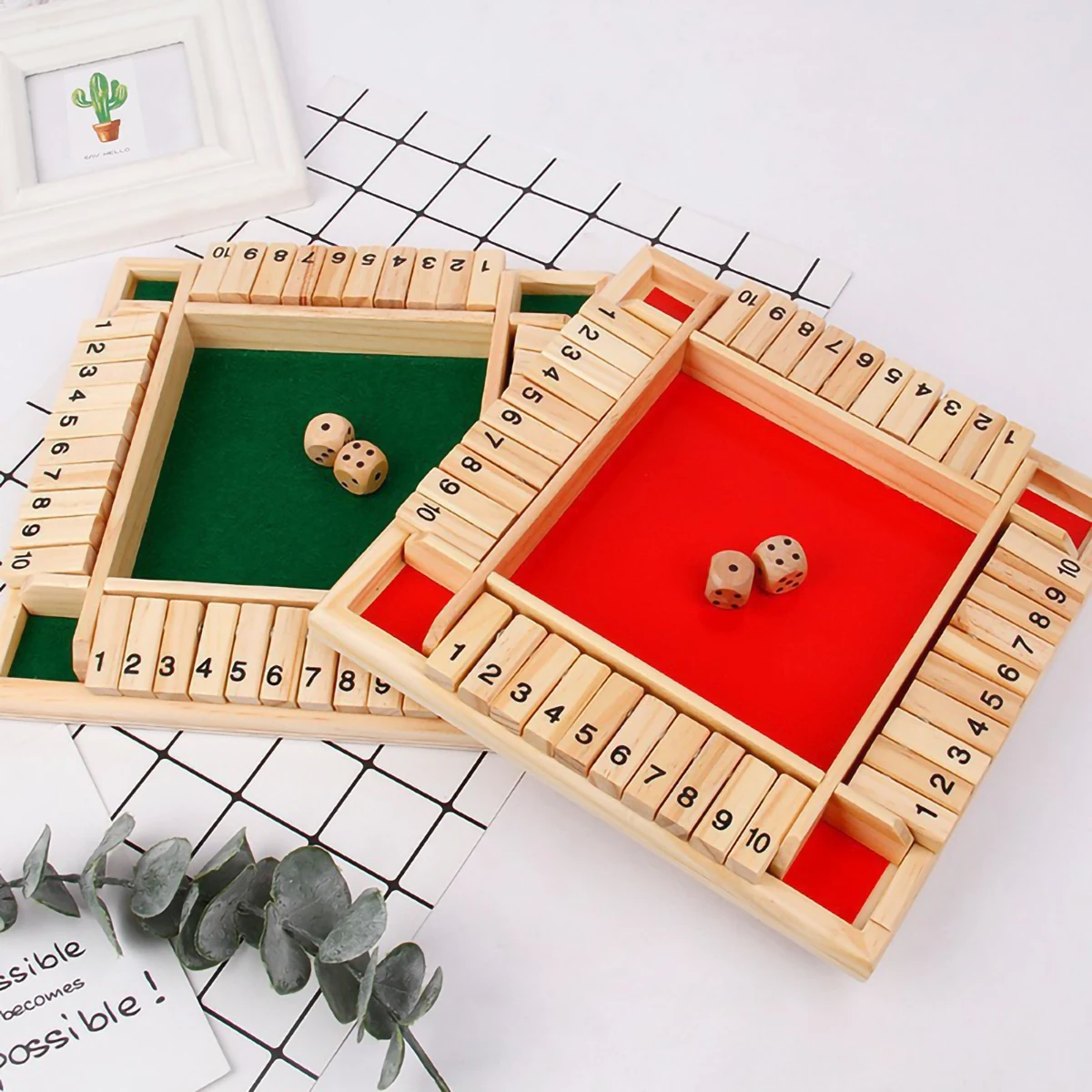 

Wooden Dice Board Kids Montessori Game Shut for 4 Players Flaps & Dices Game Parent-children Interaction Family Entertainment