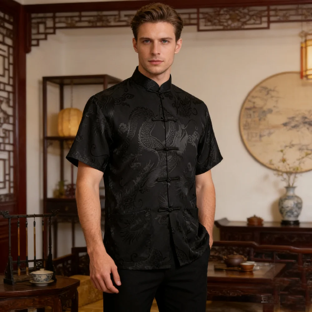 Wholesale And Slae Brand New Arrival Chinese Traditional Men\'s Dragon Kung Fu Shirts Tops M L XL XXL 3XL MS2015039