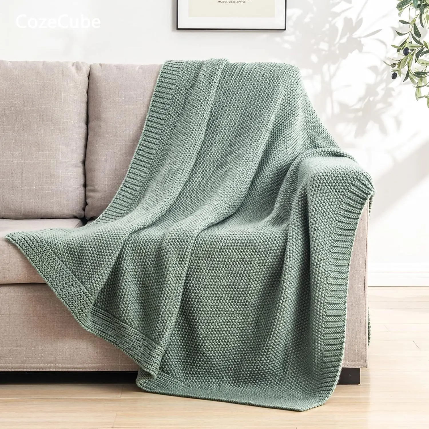 

Green Throw Blanket for Couch, Soft Cozy Cable Knit Throw Blanket for Bed Sofa Living Room, Lightweight Warm