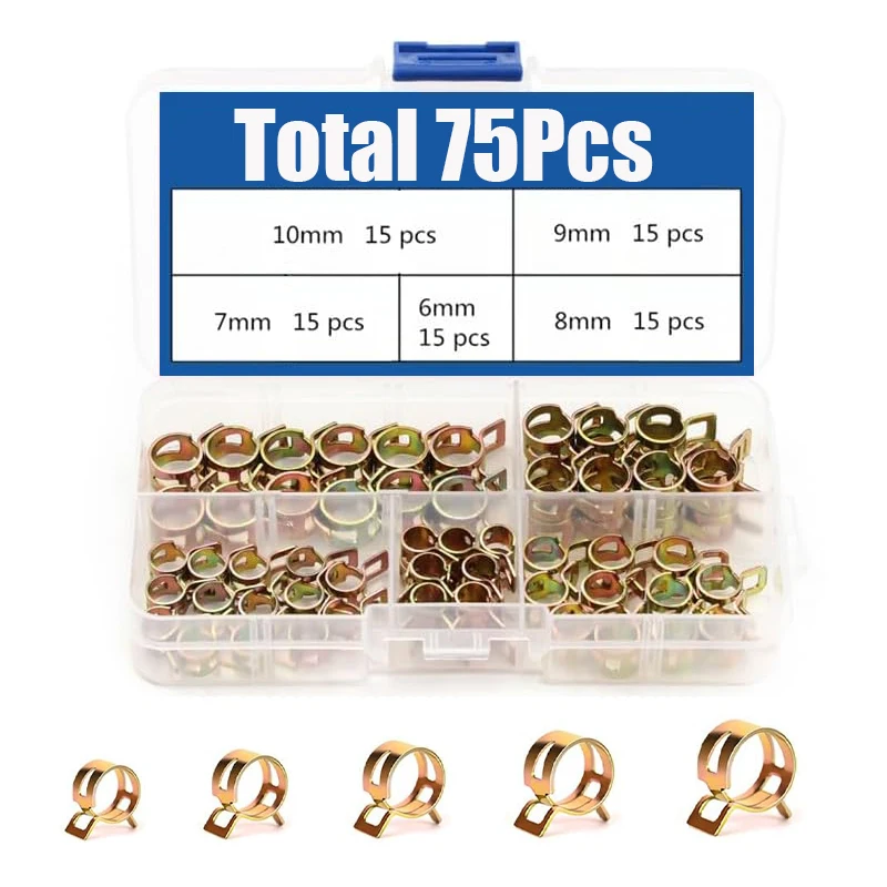 

75Pcs 6mm/7mm/8mm/9mm/10mm For Choose Fuel Spring Clip Vacuum Silicon Hose Clamp Autos Spring Clip Fuel Oil Water Tube Clamp