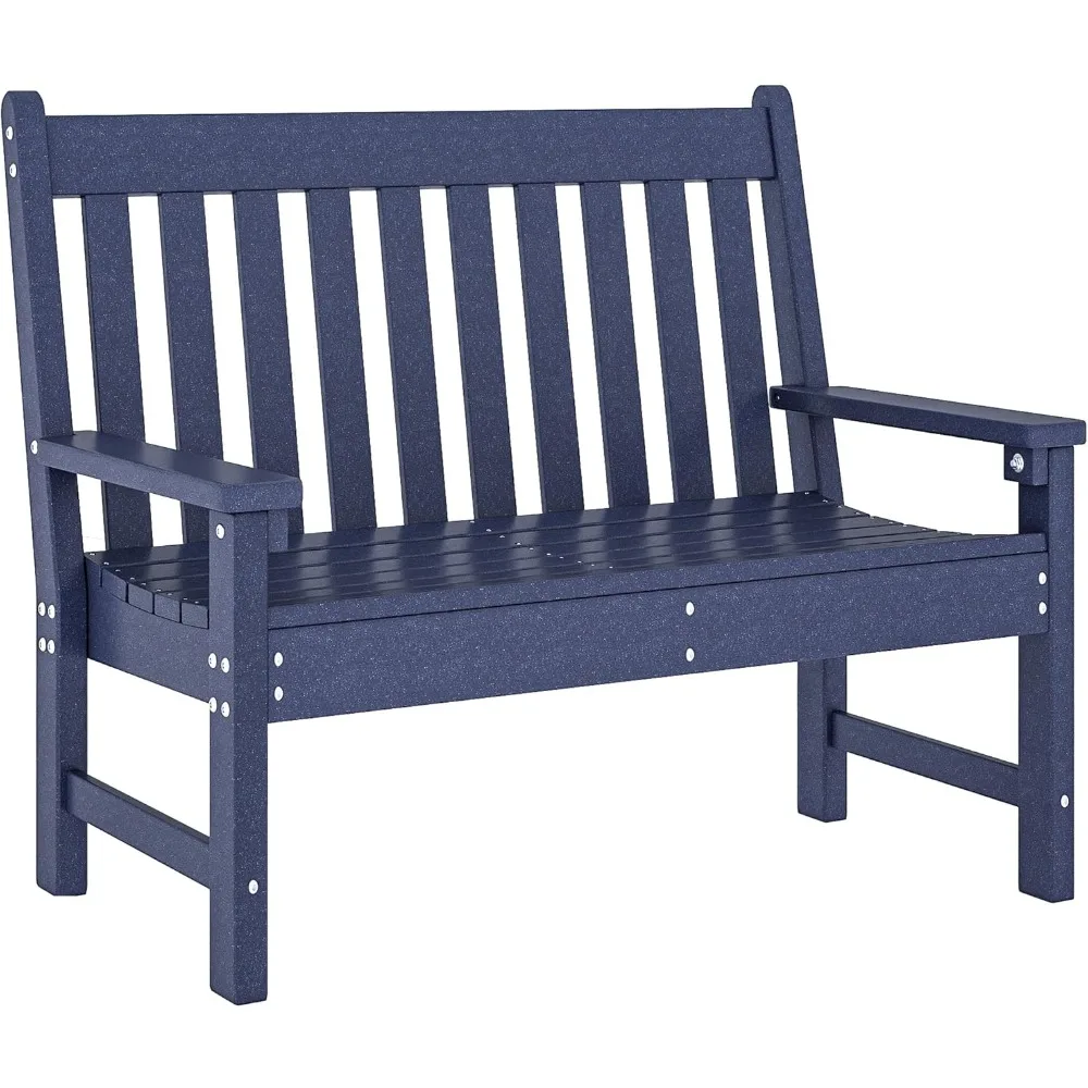 Garden Bench, All Weather Outdoor Bench for 2-3 Persons, Fade/Rot Resistant Patio Bench for Park, Porch, Patio & Backyard (Navy