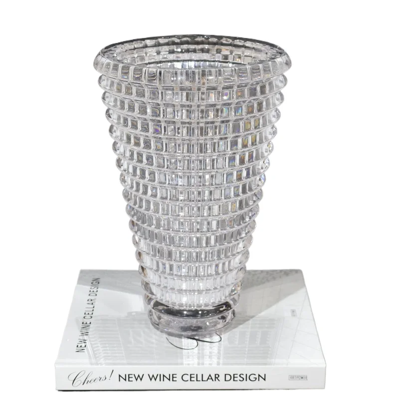 

Трапециевидная хрустальная ваза, высококачественная текстура, прозрачная цветочная композиция, домашняя модель, мягкое украшение для комнаты