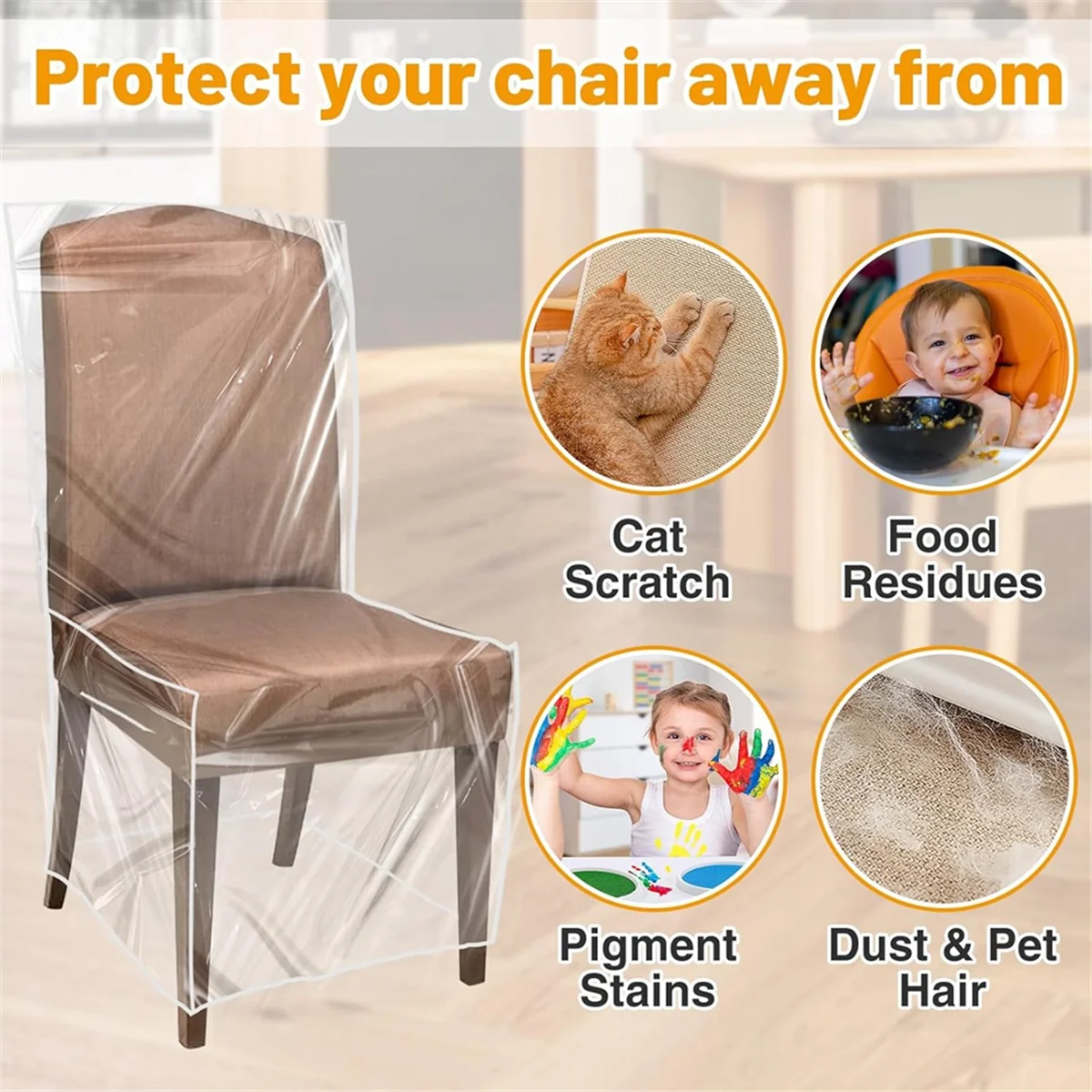 

Y31A 4 Pack Plastic Dining Chair Protectors with Backrests Waterproof Thickened PVC Seat Covers Removable Washable Slipcover