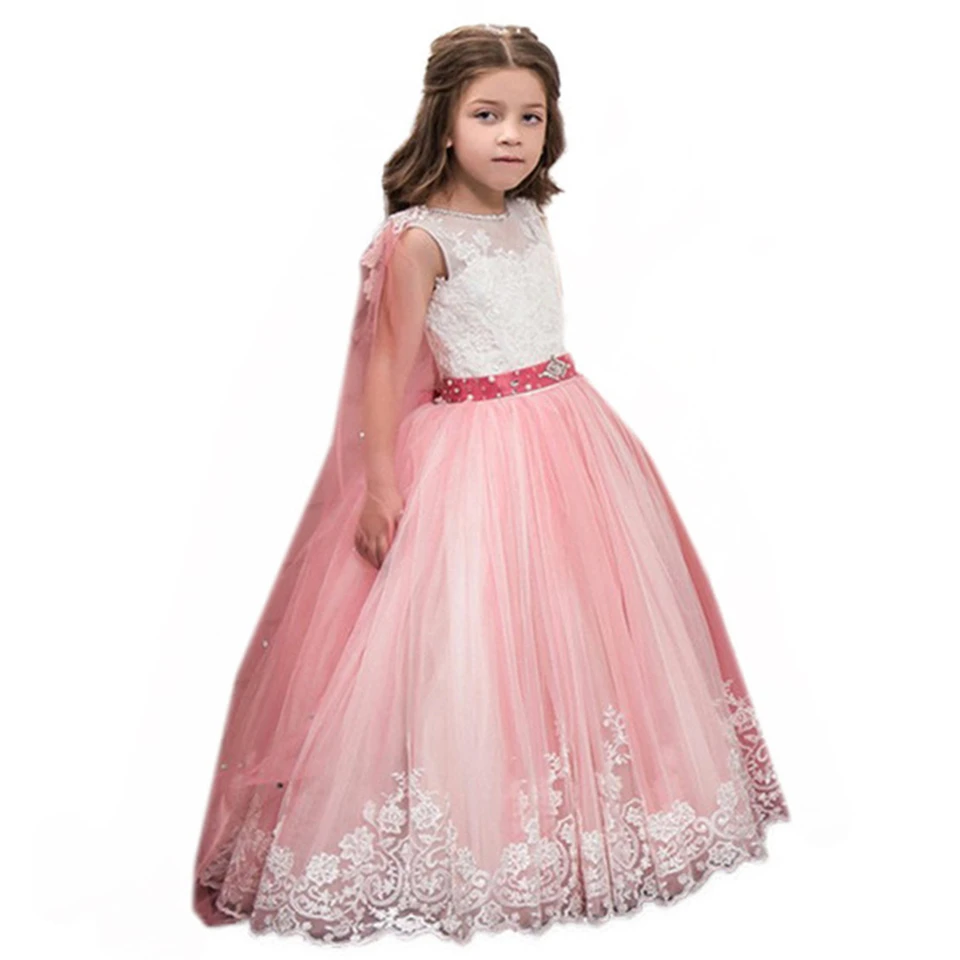 HYGLJL Lace Flower Girl Dresses Sleeveless Long Puffy Pageant Party Dress With Cloak Ball Gowns for Little Cute Girls