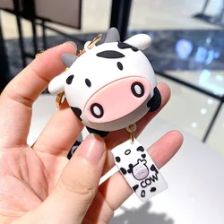 Cow Keychain Lovely three dimensional cattle figure bag charms with buckle ornament Silicone car Keychain Cartoon animal fashion