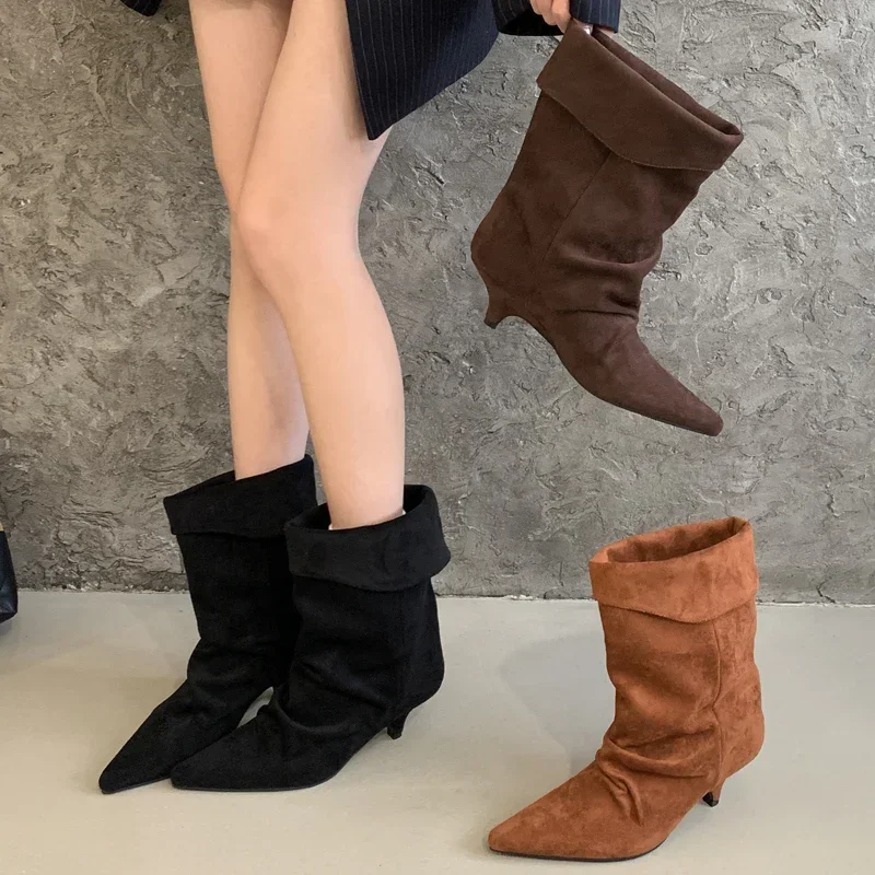 Aneikeh Winter Pointed Toe Thin Low Heel Vintage Ankle Boots Women Fashion Street Style Shoes SHort Botas Zapatos De Mujer
