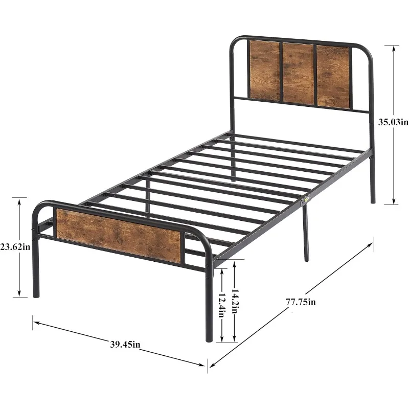 Bed Frame Metal Platform with Wood Headboard & Footboard, Heavy Duty Steel Slats Support/Easy Assemble image 5