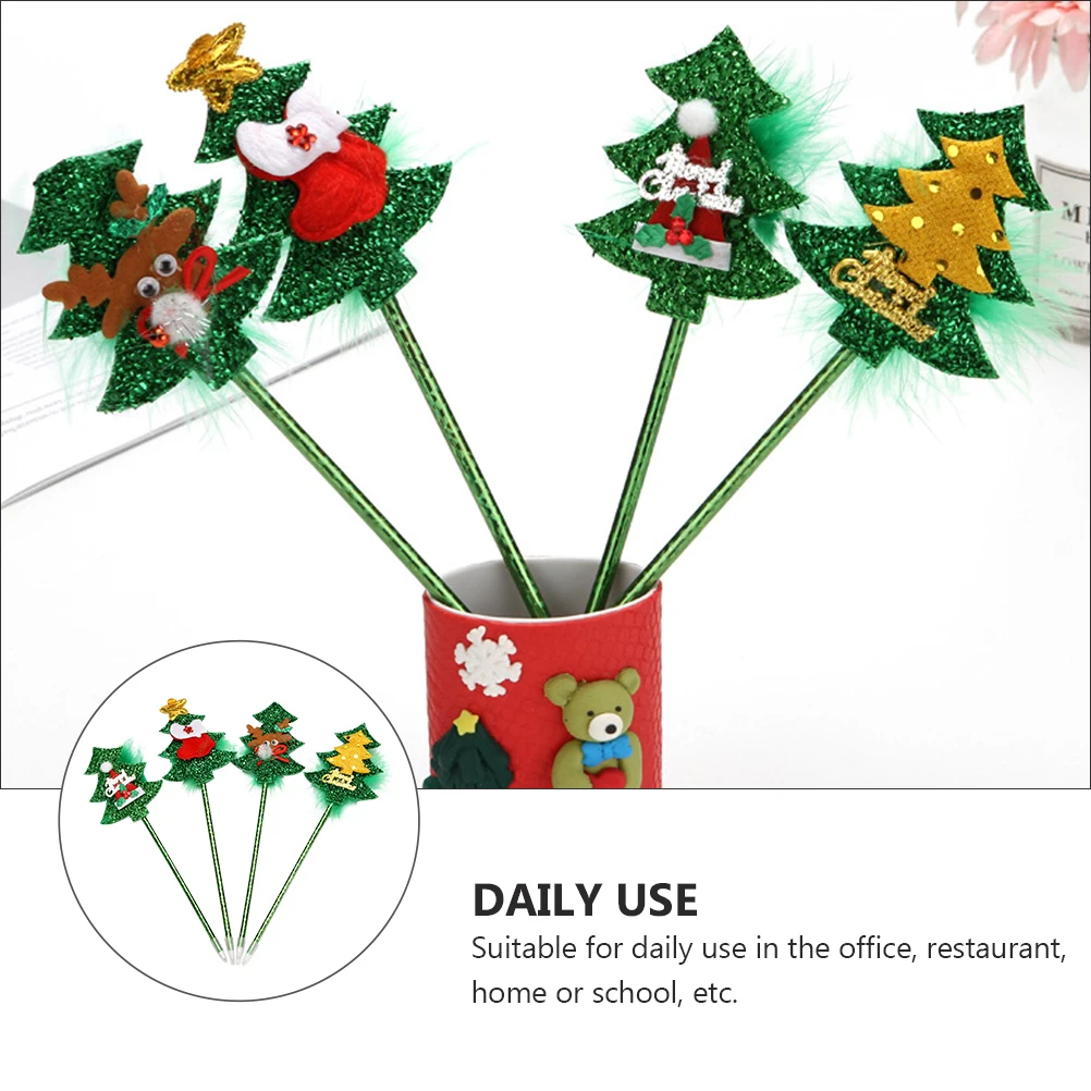 

4 Pcs Cartoon Decorative Pens Beautiful Appearance Lightweight Practical Ballpoint Pens Kids Christmas Resin Office School Use