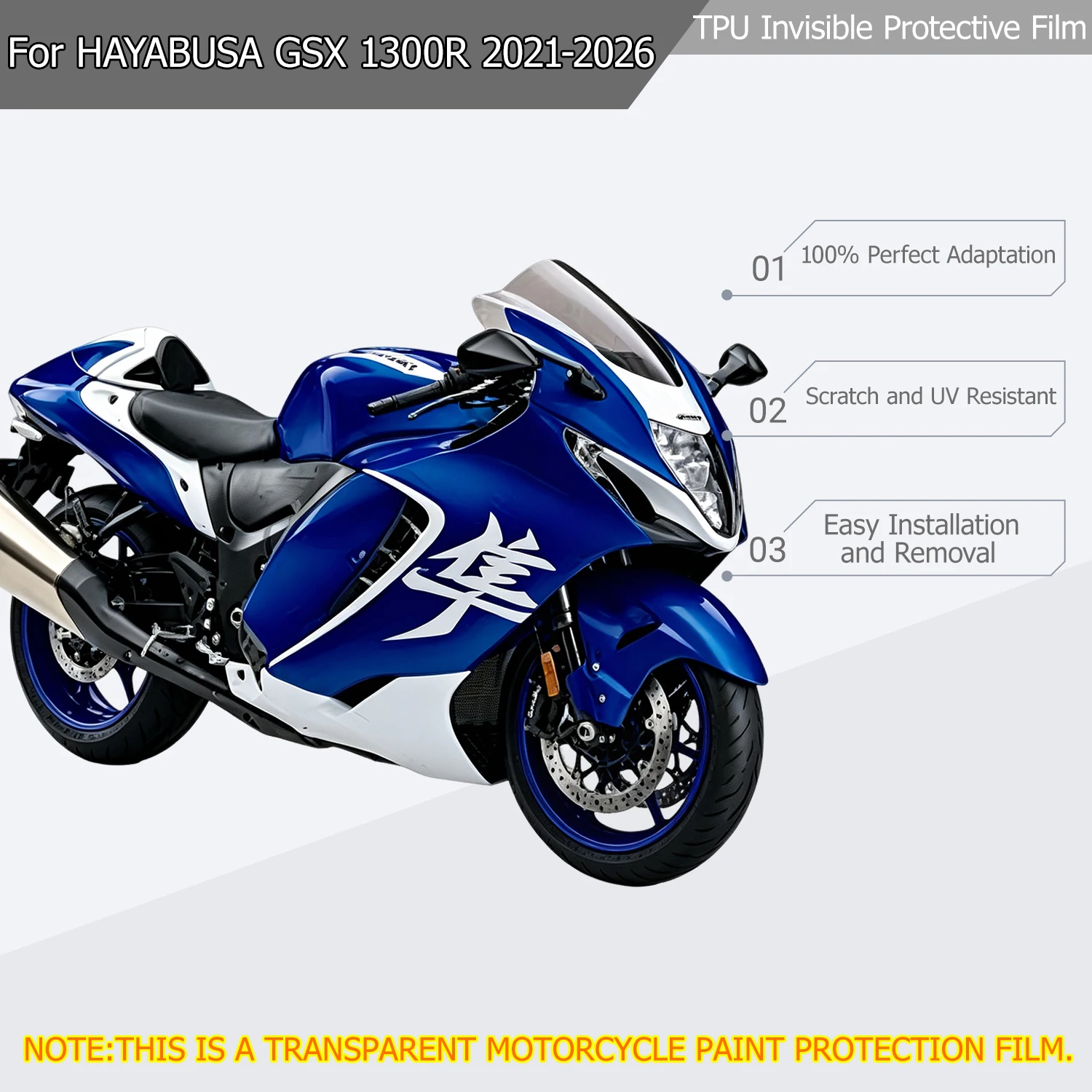 For SUZUKI HAYABUSA GSX 1300 R 2021-2026 PPF Motorcycle Paint Protection Film Clear Invisible Wrap Anti-scratch UV Resistant