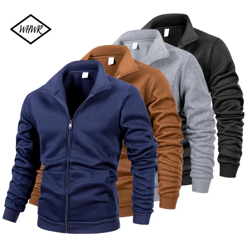 

Autumn Winter Men's Long Sleeve Fleece Zipper Jacket Coats Solid Color Stand Collar Warm Jacket Coat Outdoor Tracksuit Men