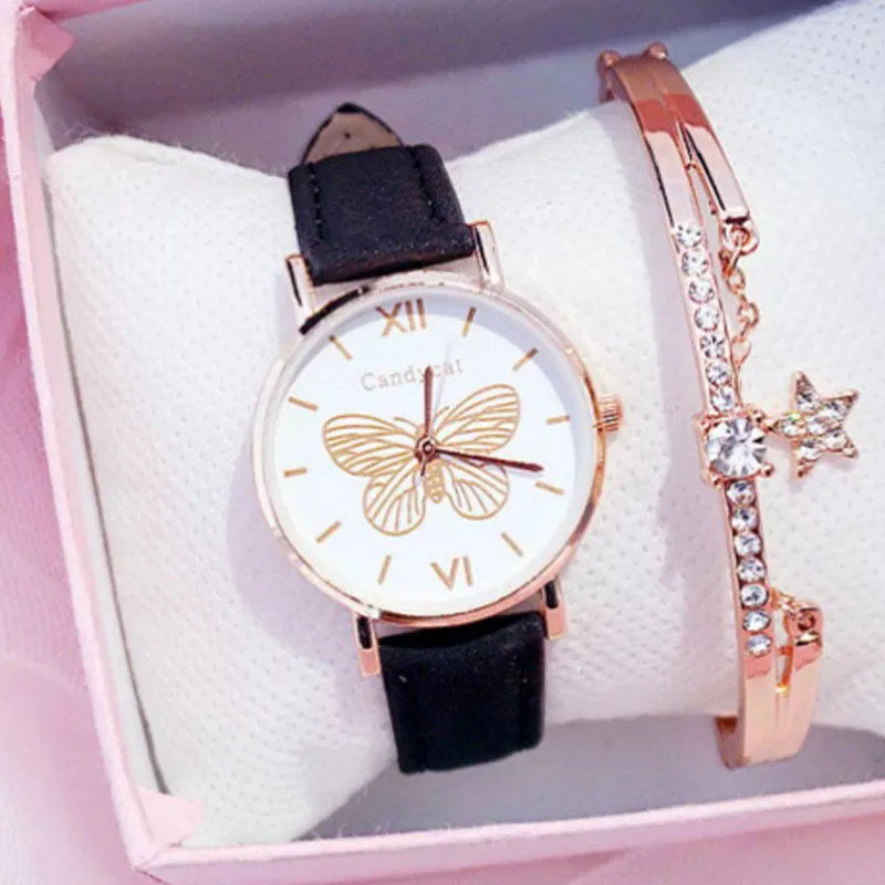 Ladies Fashion Versatile Butterfly Belt Watch Bracelet Set