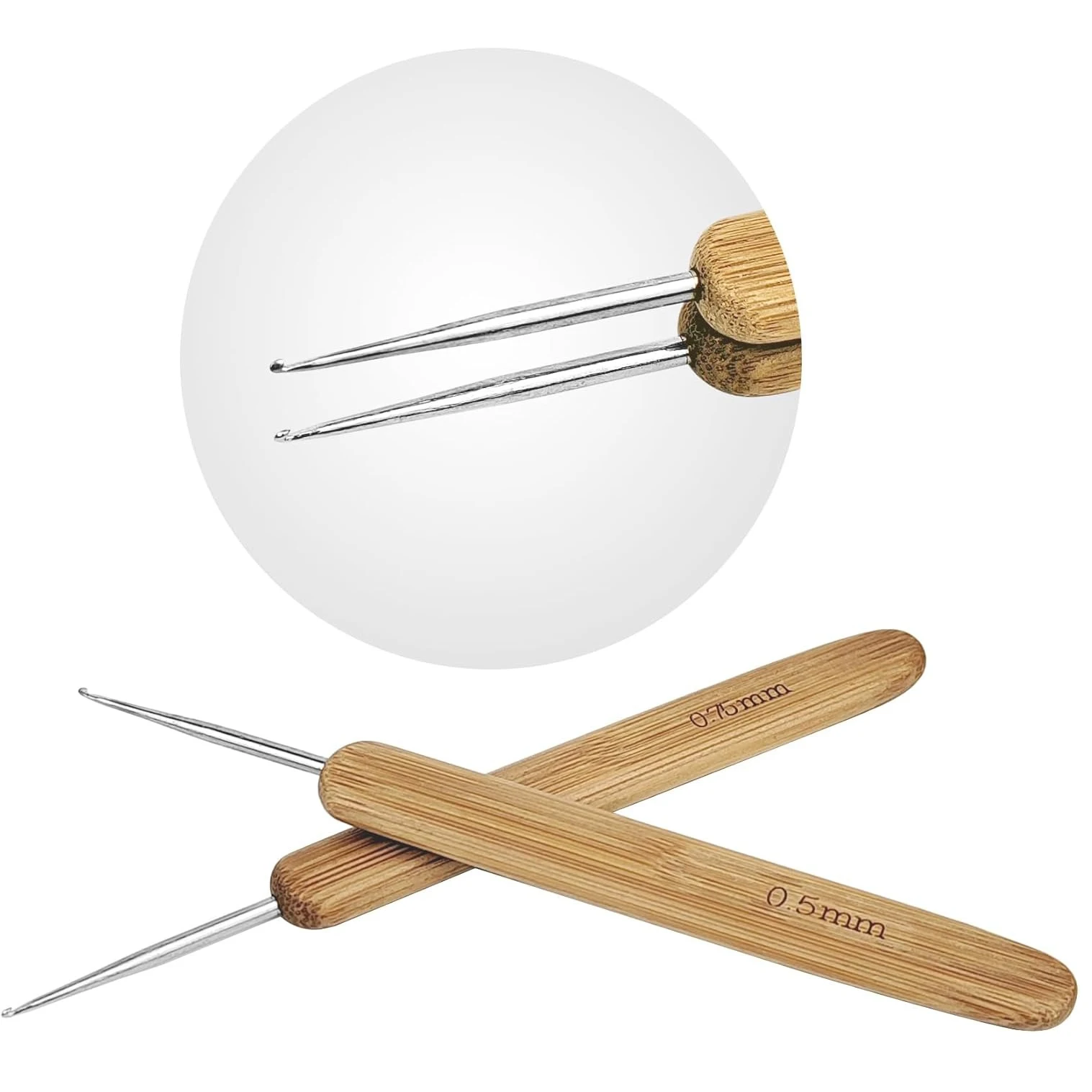 مقبض من الخيزران، قطعتان/مجموعة 0.5 مم + 0.75 مم كروشيه فولاذي، خطاف كروشيه دريدلوك لحرف جديلة الشعر، لأداة الفزع