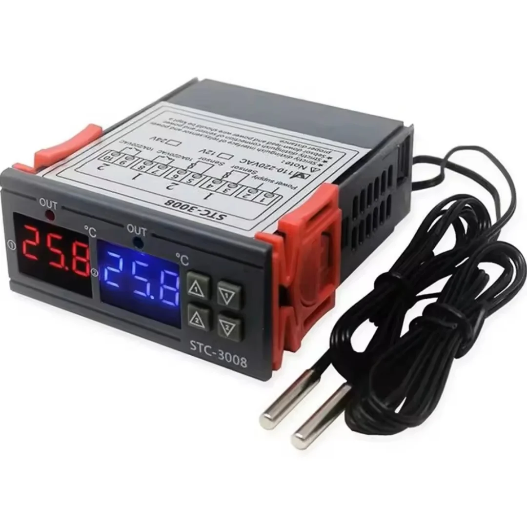STC-3008 de doble sonda, controlador de temperatura Digital Dual, termostato, termorregulador, incubadora, relé LED, 12V, 24V, 220V, calentador enfriador