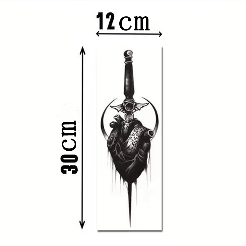 Dark Crescent Sword-pegatinas de tatuaje temporal para hombre y mujer, tatuaje falso de arte blanco y negro, tatuaje temporal a prueba de agua,