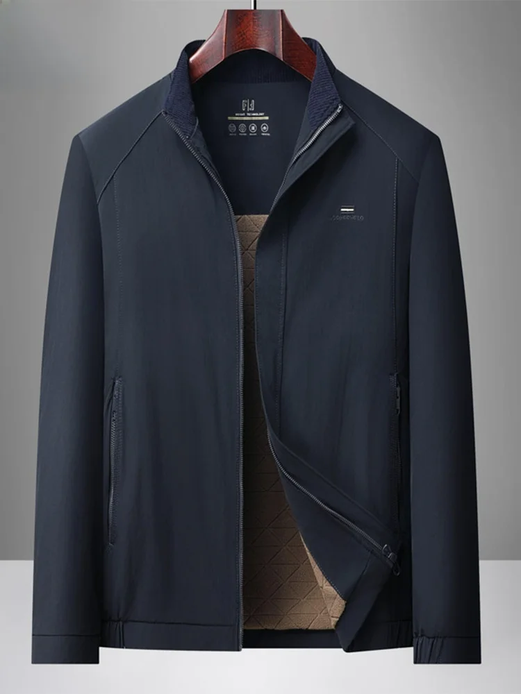 

Теплая куртка с флисовой подкладкой и воротником-стойкой для мужчин, повседневная, для поездок на работу, деловая, весна 2026, полиэстер, приталенный крой, верхняя одежда