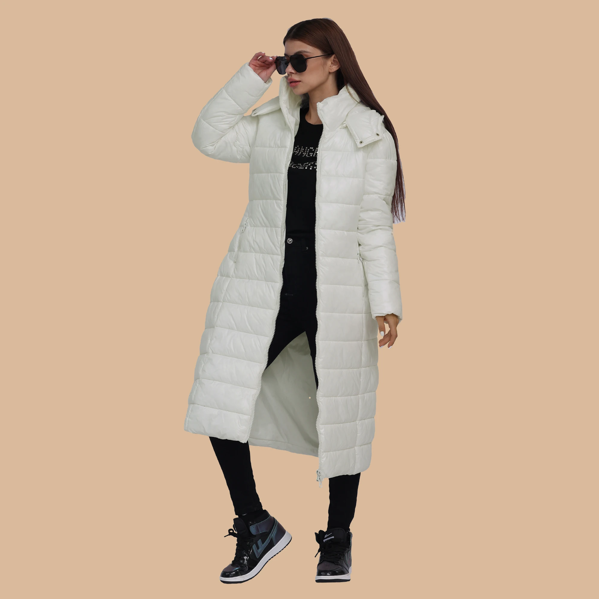 SANTELON Women Winter Thick Warm Over Knee Parka Extra Long Puffer Jacket Coat With Detachable Windproof Hood Fashion Outerwear