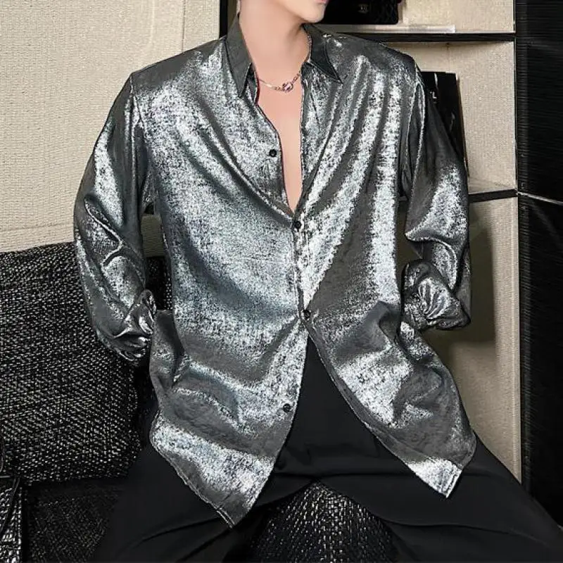 

Unusual Clothes Products Reflective Shirts For Mens Nightclub Party Wear Oversize Custume Loose Korean Fashion Stylish Clothing