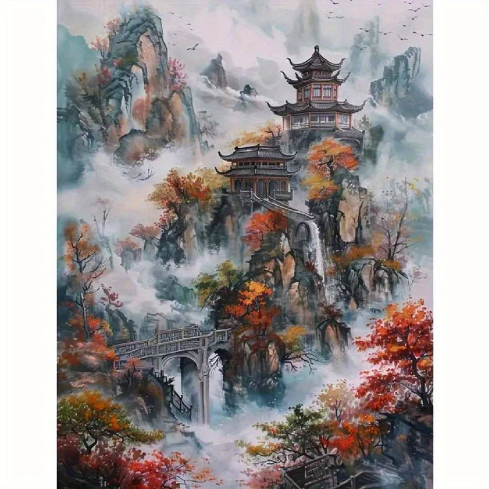 

500/1000/1200/2000PCS Jigsaw Puzzle sceneryMisty Mountain Family Activity Games for Gameroom Bedroom Home Decor Frameless