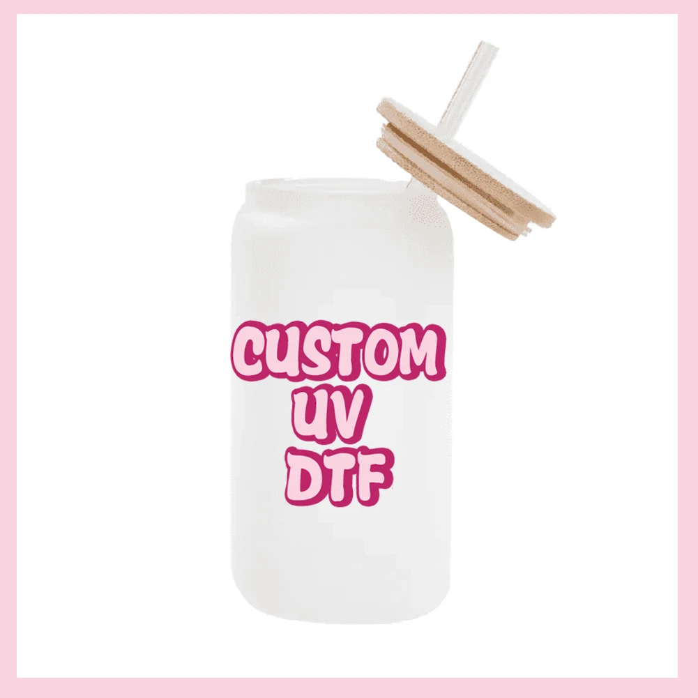 UV DTF Cup Wraps Etiqueta de Transferência, Adequado para Vidro, Libbey Can Garrafa, Personalize o seu design para Custom, 16OZ, W1