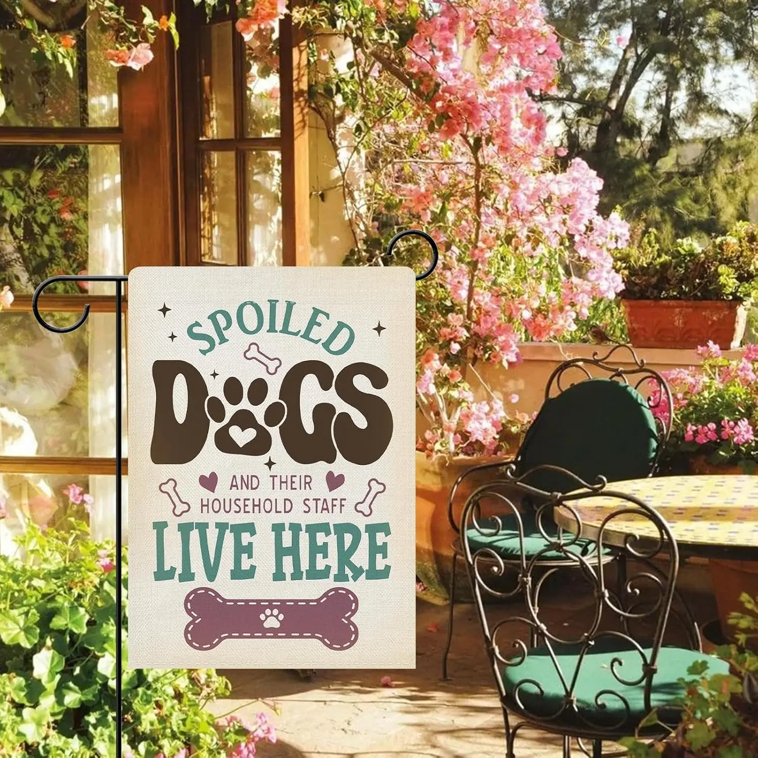 Dyrenson Spoiled Dogs and Their Household Staff Live Here Decorative Garden Flag, Paw Prints Yard Outside Home Decoration Pe GGO