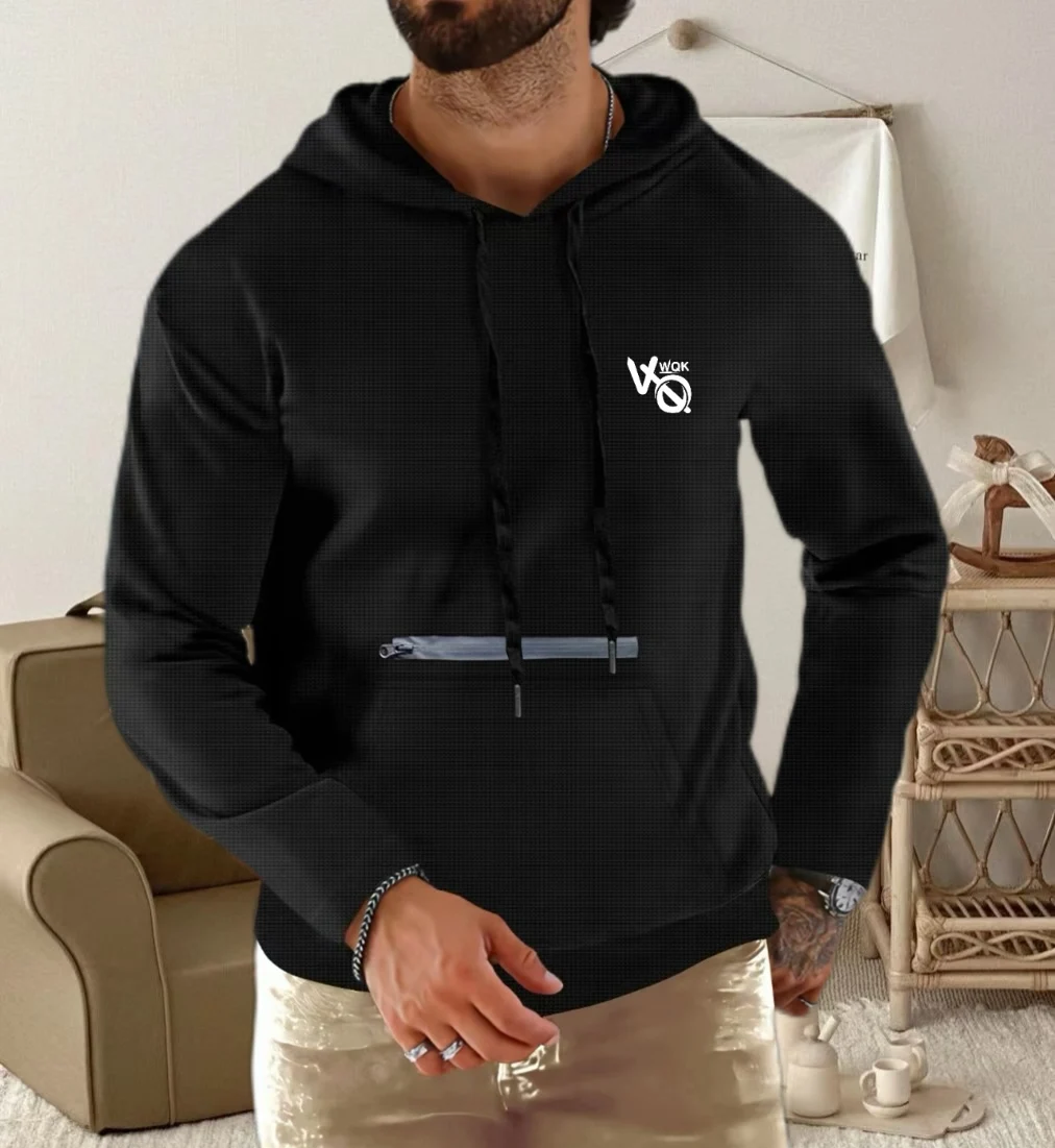 

Hot selling VQWQK men's casual minimalist hoodie solid color printed men's sports top European size