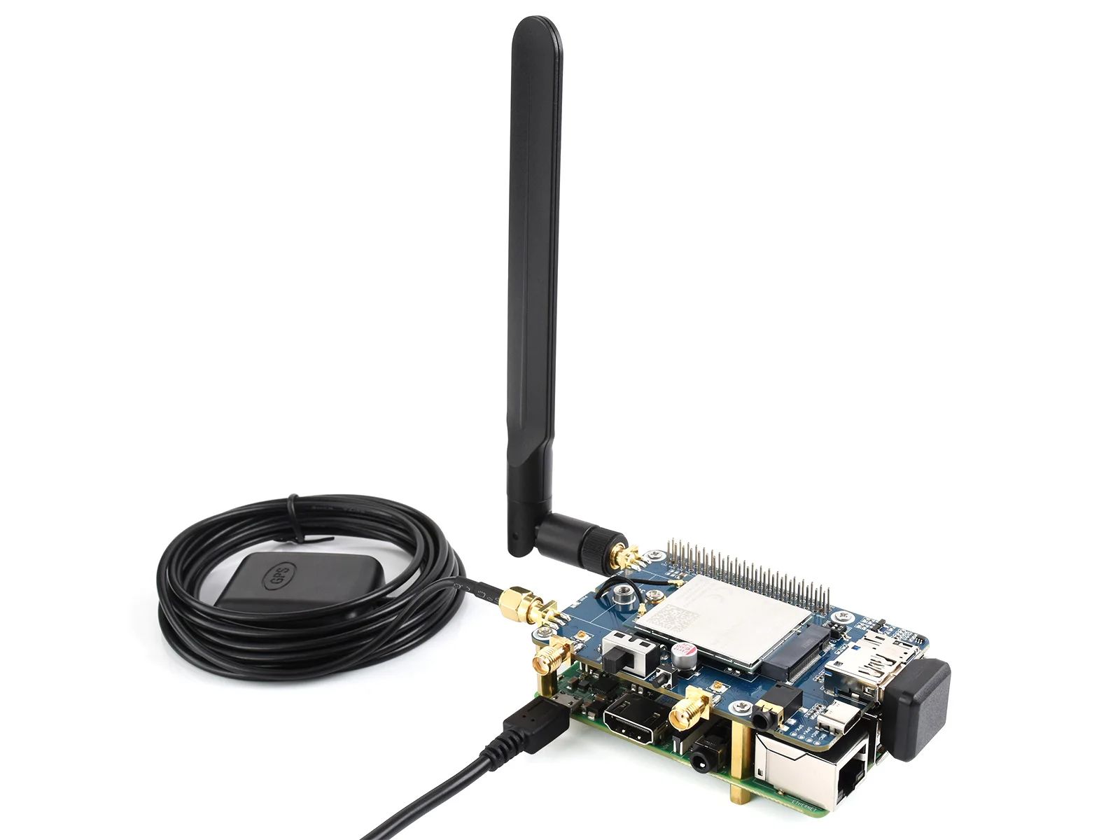 Waveshare Raspberry Pi LTE Cat 6 Communication HAT, LTE-A Global Multi-band, GNSS Positioning, Comes With EM060K-GL Module