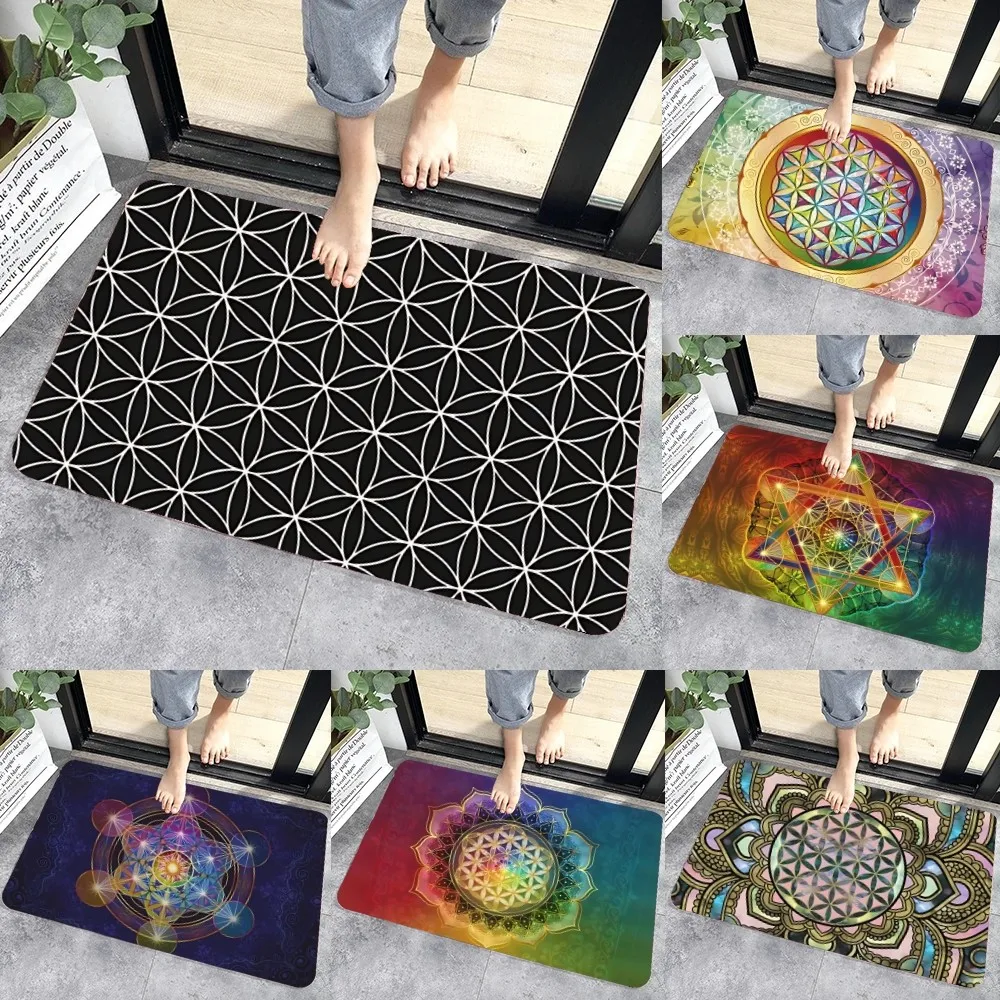 H-Custom Metatron Cube Merkabah Floor Mat Graphic Printed Flannel Doormats for Bathroom Kitchen Entrance Carpet Home Decor