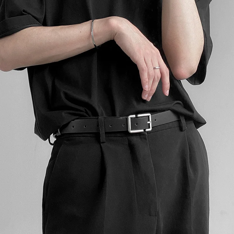 Cinturón Retro de cuero PU de Color sólido para hombres y mujeres, cinturón largo elegante con hebilla geométrica, pantalones vaqueros, correas decorativas, faja