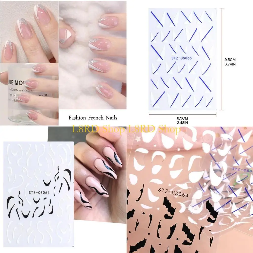 L8RD French Tips Stickers Shiny Glitter Silver White Green Black French
