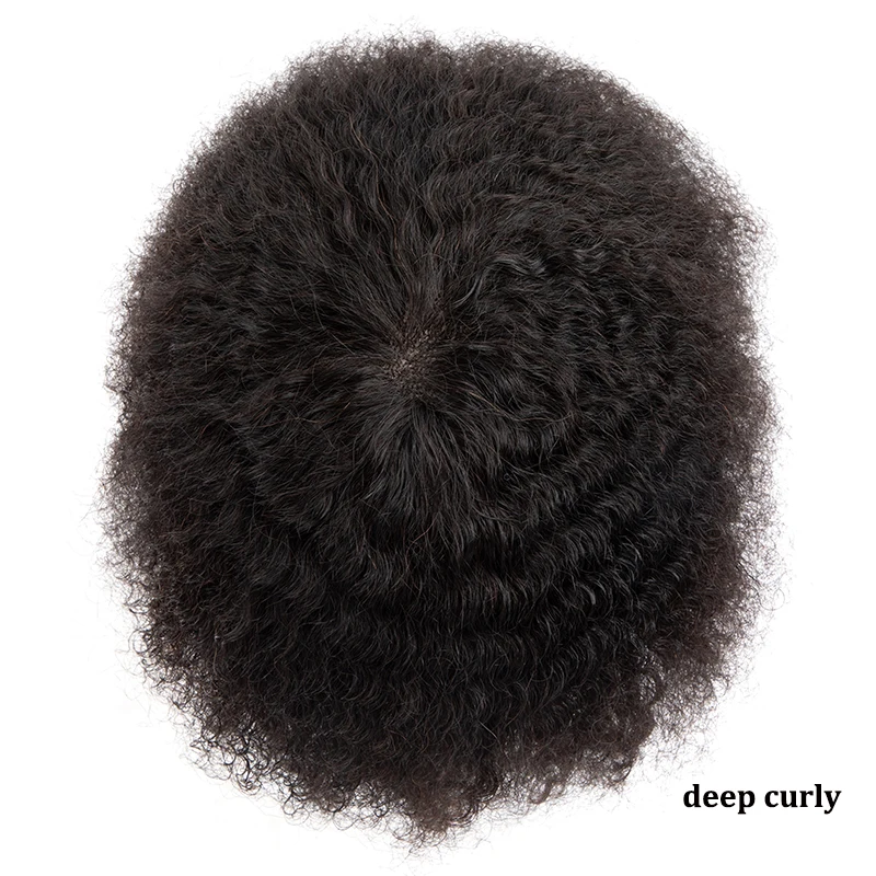 Men Toupee Durable 100% Human Hair Capillary Prosthesis Deep Curly Fine Mono Handmade Men's Wigs Natural Replacement Systems