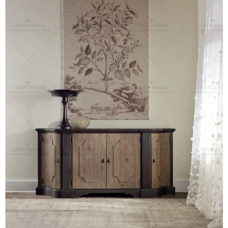 American rural solid wood dining side cabinet home decoration cabinet, French retro old living room locker home shoe cabinet
