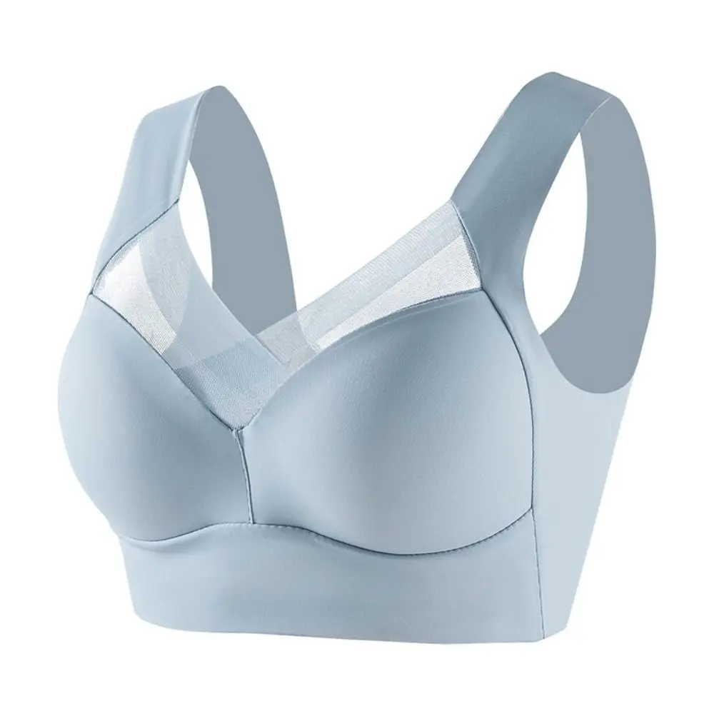 Comfortable Ice Silk Wireless Deep V Bra Big Cup No Trace Brassiere for Women Seamless Gathered Breasts Push Up Bras Girls