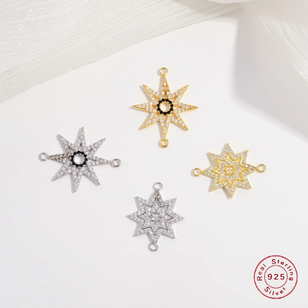 

Подвеска-звезда с восемью лучами из стерлингового серебра S925, двойной соединительный элемент для самостоятельного изготовления браслетов и ожерелий SD133