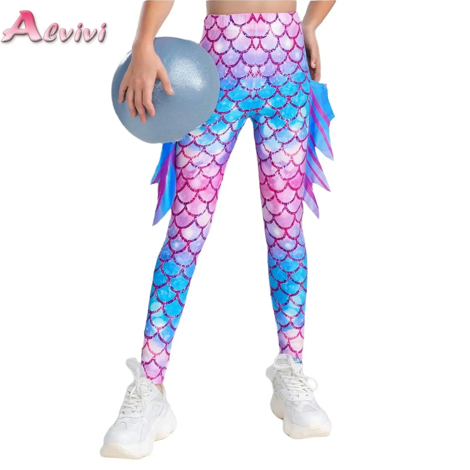 

Mermaid Fish Scale Print Kids Girls Leggings Skinny Elastic Waist Children Pants Gradient Color Yoga Trousers for Halloween