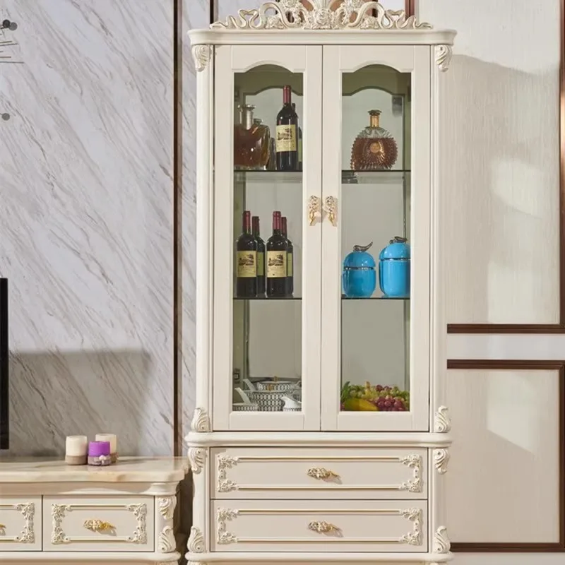 European style luxury wine cabinet, TV cabinet combination, wall cabinet, living room, high-end all solid wood carving