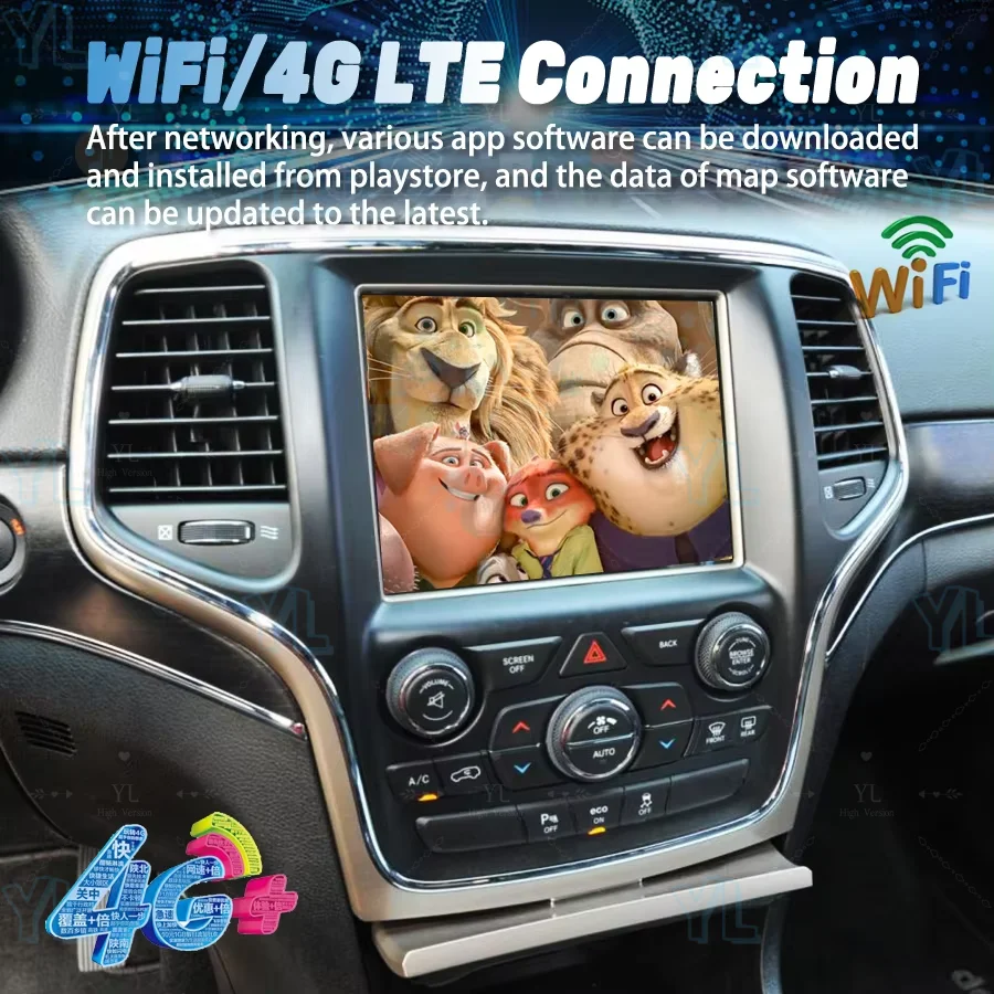 Y 8.4 "أندرويد 14 كابل شاشة راديو السيارة ل جيب جراند شيروكي 2014-2018 ستيريو نظام تحديد المواقع الوسائط المتعددة فيديو نظام تحديد المواقع والملاحة رئيس وحدة