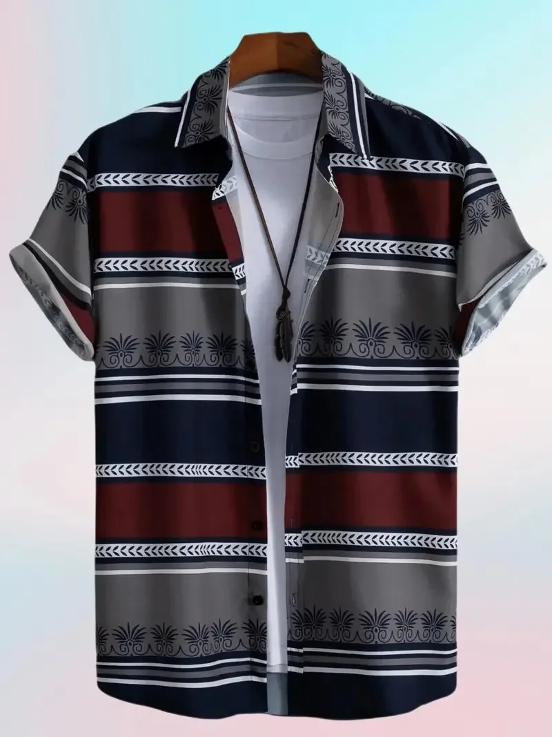 Palmshadow Cuban Camisa Men's Clothing Simple Hawaiian Print Poplin Shirt Business Holiday Everyday Outdoor Short Sleeve Shirt