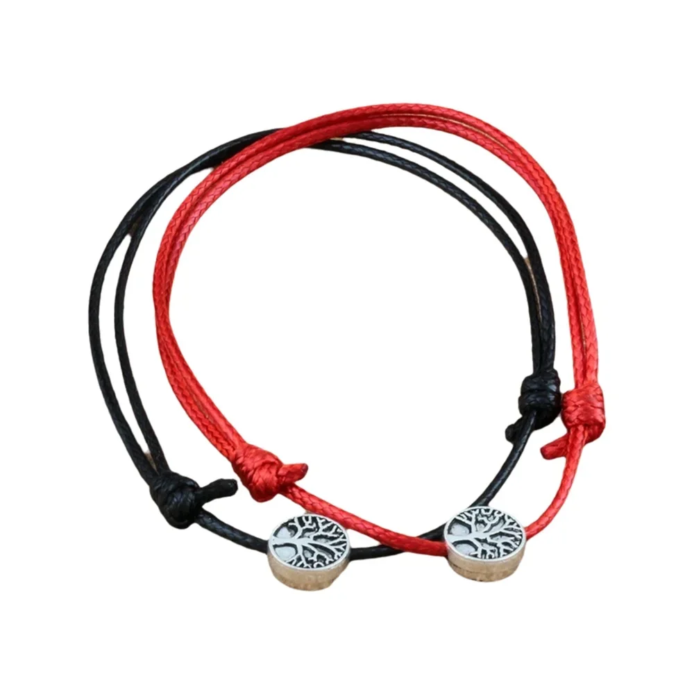 

20Pcs Tree OF Life Alloy Beads Adjustable Kabbalah Korea Waxed Cotton Cord Bracelets "Red & Black" B-73
