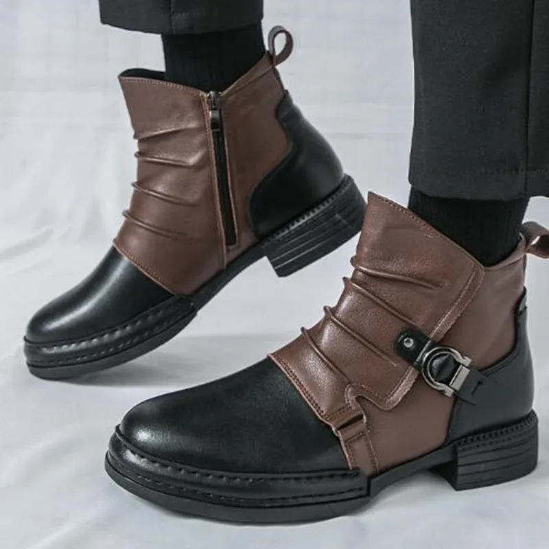 New Fashion Autumn Winter Retro Ankle Boots for Men Casual Size Zipper Motorcycle Boots Man Designer Warm Platform Shoes Male