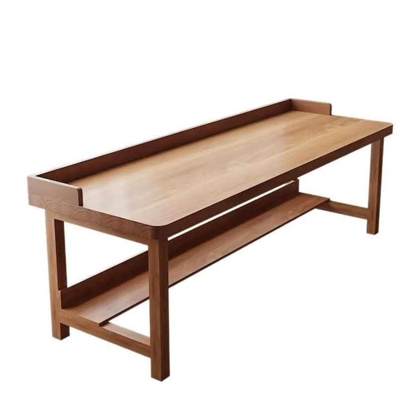 Solid wood desk living room bedroom study double study table double layer against the wall narrow desk computer table